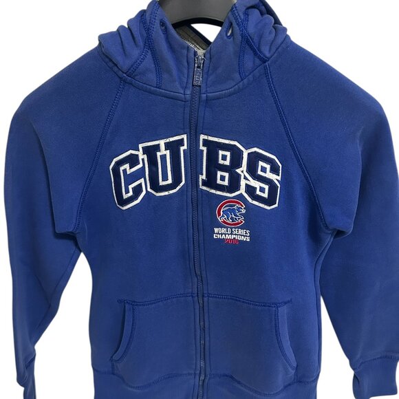 MLB Chicago Cubs Full Zip Hooded Jacket Size Small Blue Antiqua - Picture 1 of 8